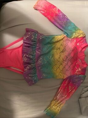 Cat & Jack Girls Rainbow Mermaid One-Piece Swimsuit with Pink Bottoms